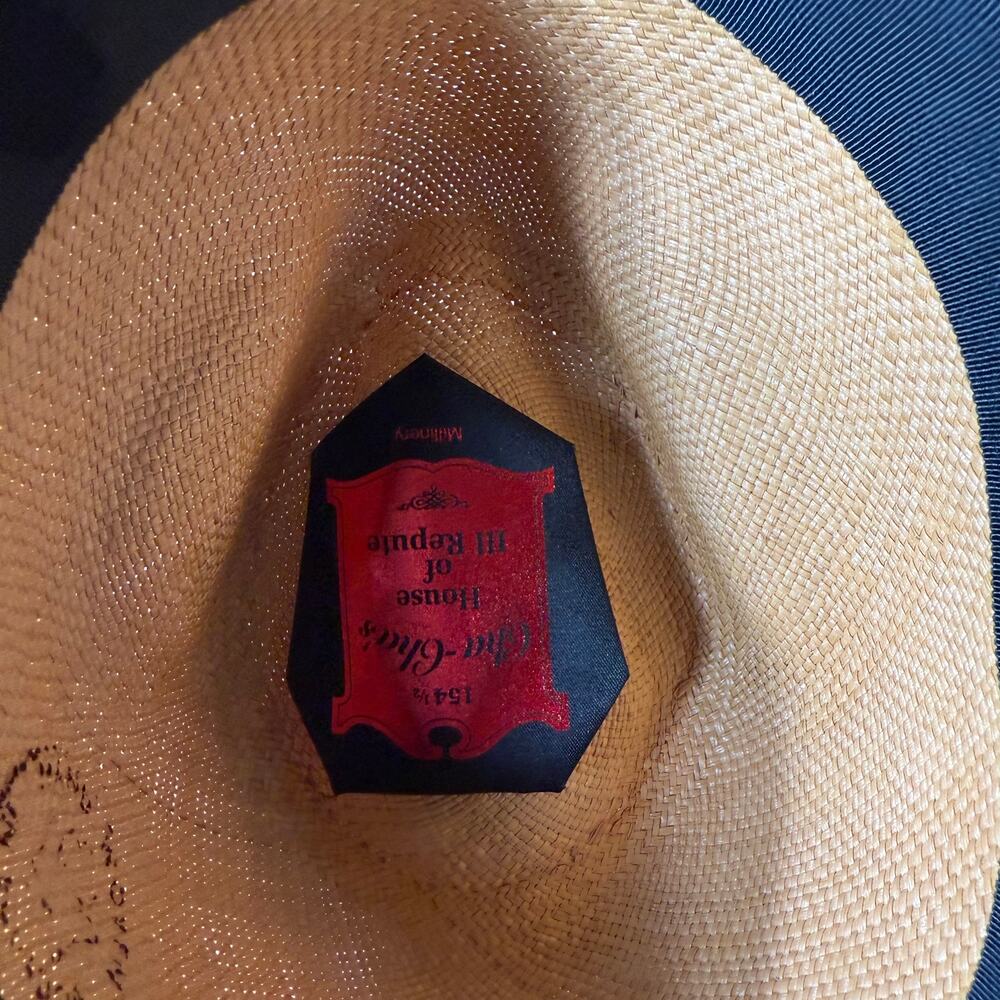 Cha Cha's House of Ill Repute Woven Fedora with Leather trim Brown Blue Ribbon - Picture 5 of 9